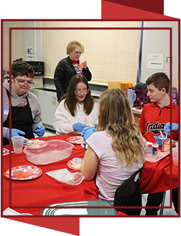 Group of students around a table